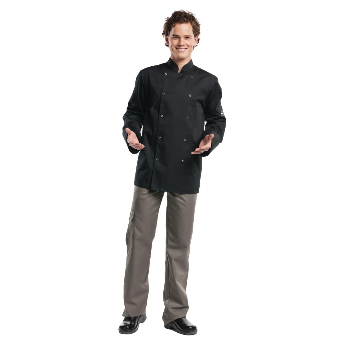 Veste de cuisine mixte Chaud Devant Hilton Poco manches longues noire XXL — B507-XXL