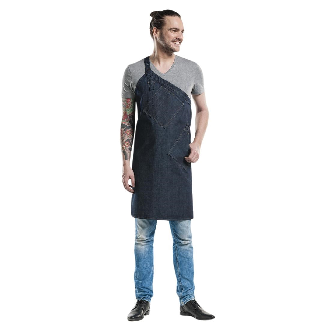 Tablier bavette Chaud Devant Skew Blue Denim — B541