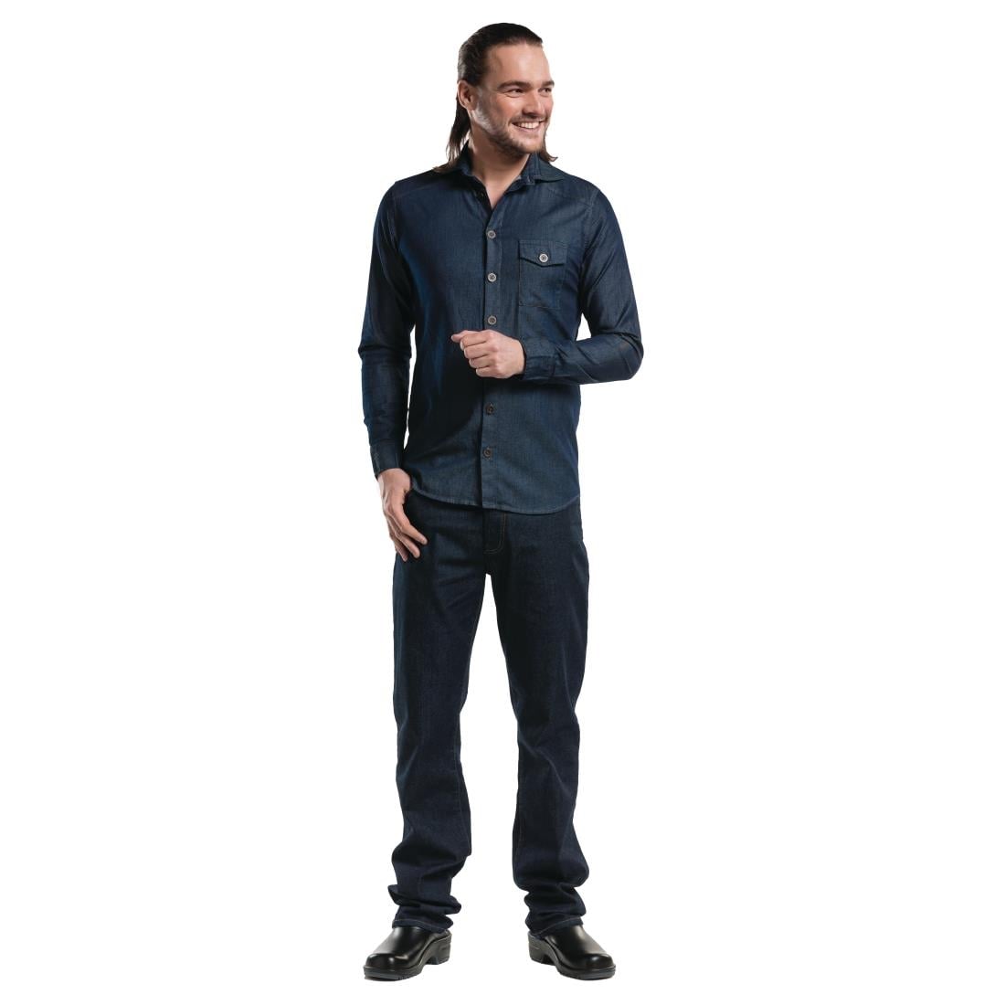 Chemise homme denim stretch Chaud Devant bleue XS — B543-XS