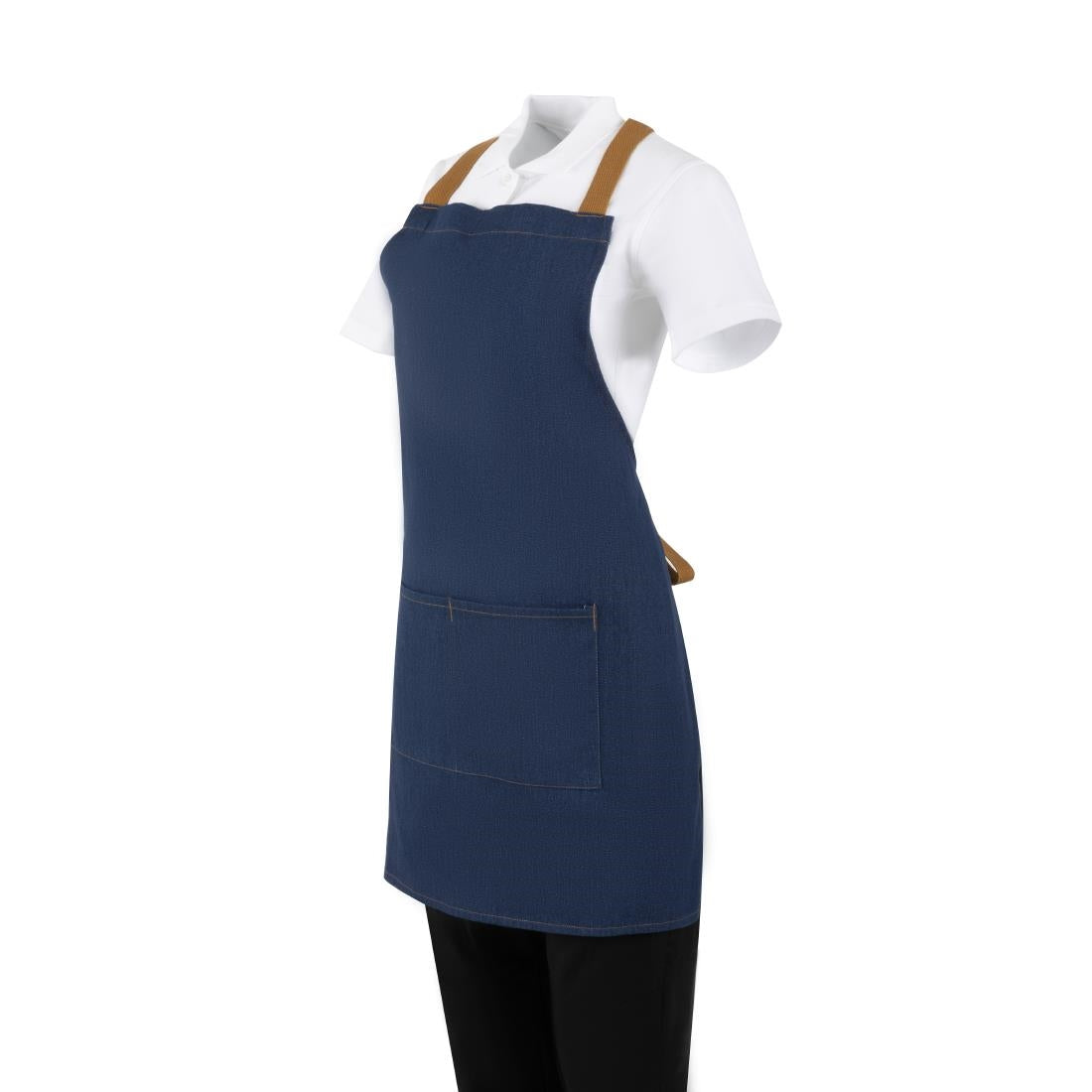 Tablier court croisé dans le dos Southside en denim bleu avec liens en cuir — BA159