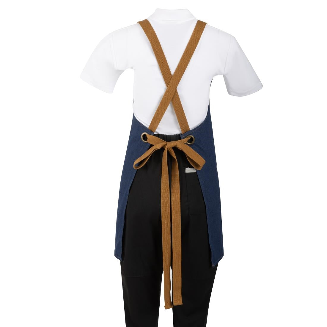Tablier court croisé dans le dos Southside en denim bleu avec liens en cuir — BA159