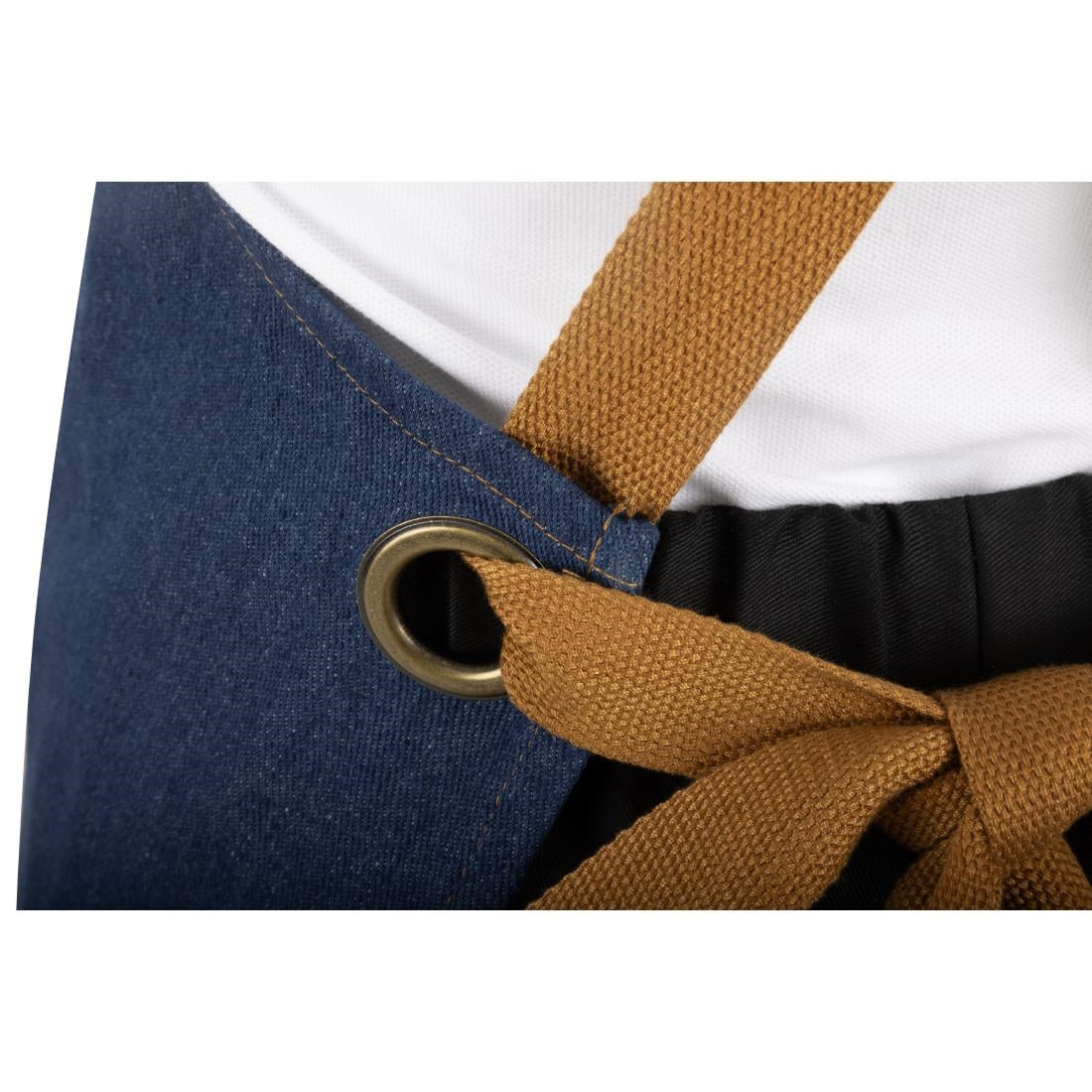Tablier court croisé dans le dos Southside en denim bleu avec liens en cuir — BA159