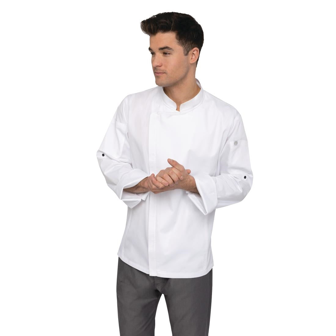 Veste de cuisine mixte légère à fermeture éclair Hartford Chef Works Urban blanche M — BB264-M