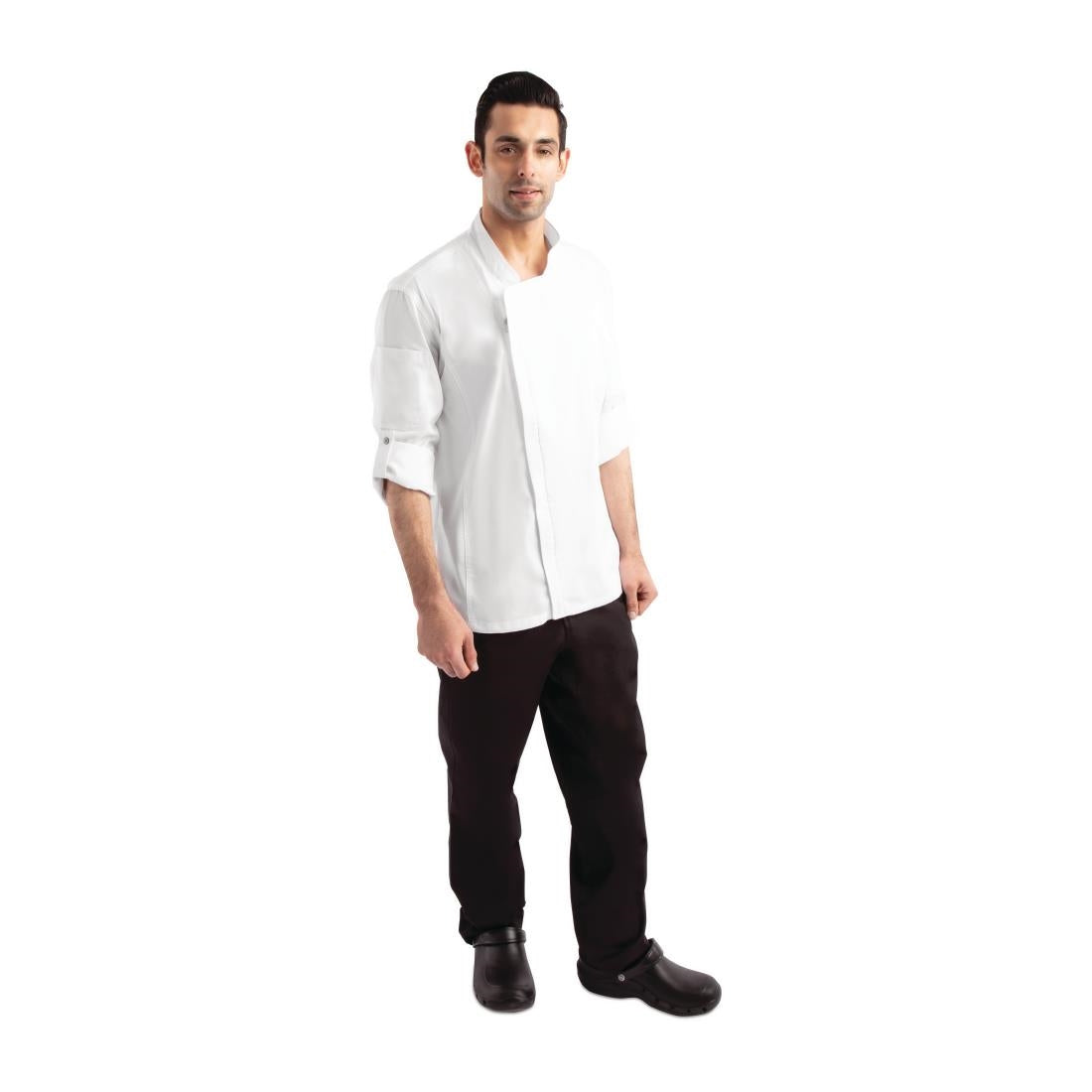 Veste de cuisine mixte légère à fermeture éclair Hartford Chef Works Urban blanche M — BB264-M