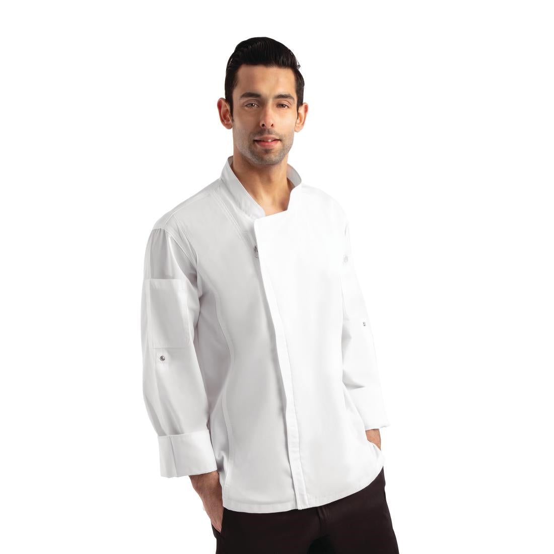 Veste de cuisine mixte légère à fermeture éclair Hartford Chef Works Urban blanche M — BB264-M