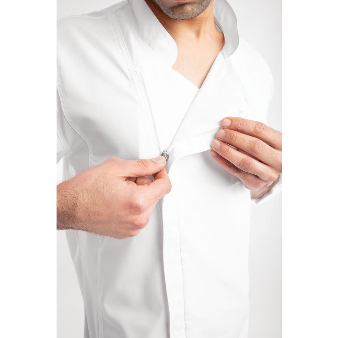 Veste de cuisine mixte légère à fermeture éclair Hartford Chef Works Urban blanche M — BB264-M