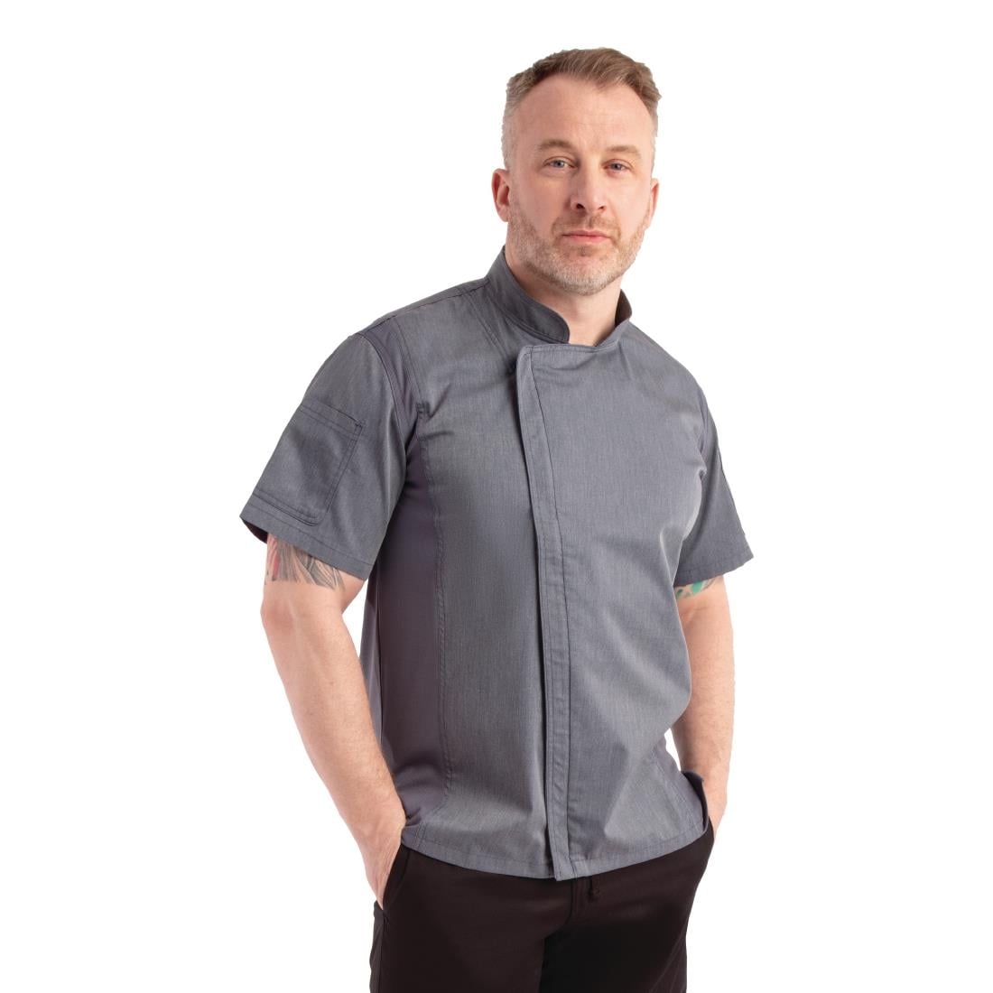 Veste de cuisine mixte légère manches courtes à fermeture éclair Springfield Chef Works Urban bleu encre XS — BB267-XS