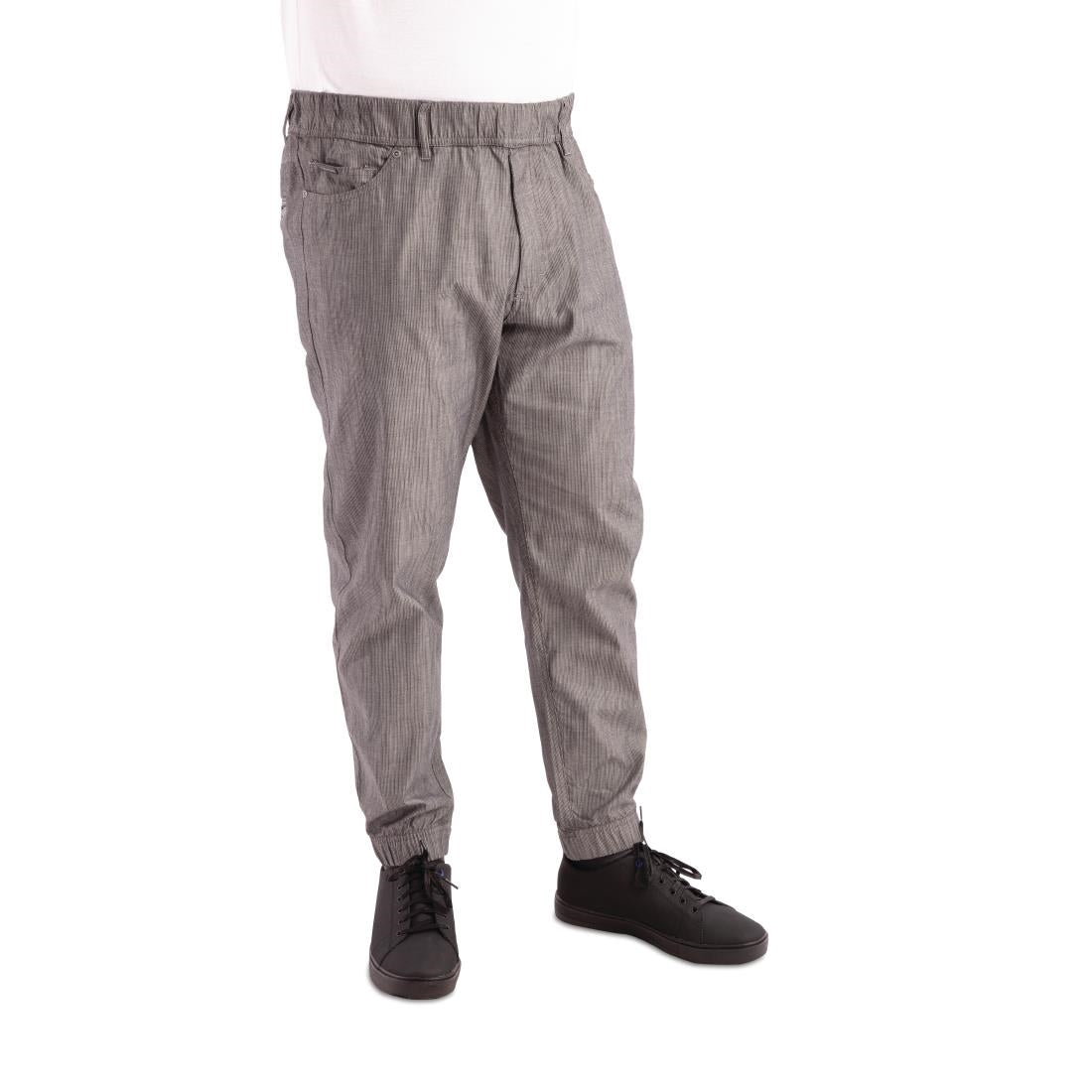 Pantalon de cuisine Works Urban Jogger 257 à fines rayures noires et blanches S — BB300-S
