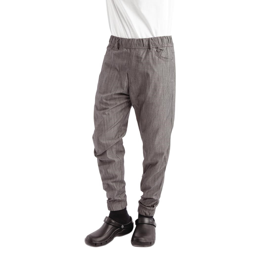 Pantalon de cuisine Works Urban Jogger 257 à fines rayures noires et blanches S — BB300-S