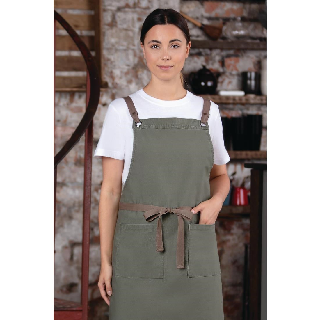 Tablier bavette en coton Southside kaki — BB684