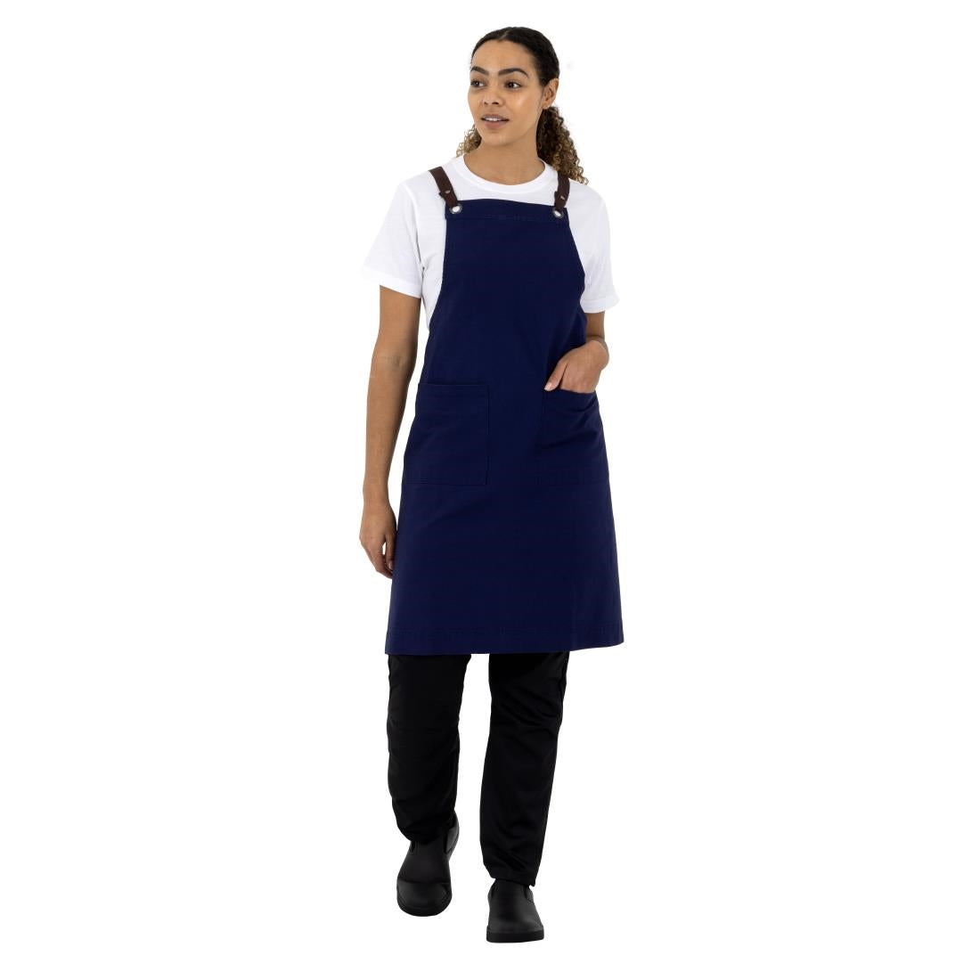 Tablier bavette en coton Southside bleu marine — BB686