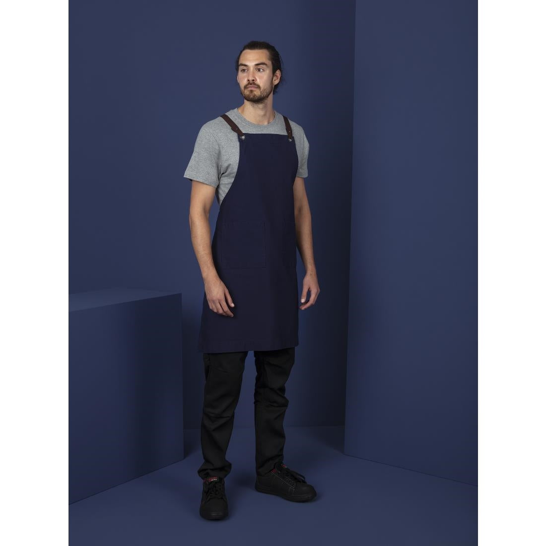 Tablier bavette en coton Southside bleu marine — BB686