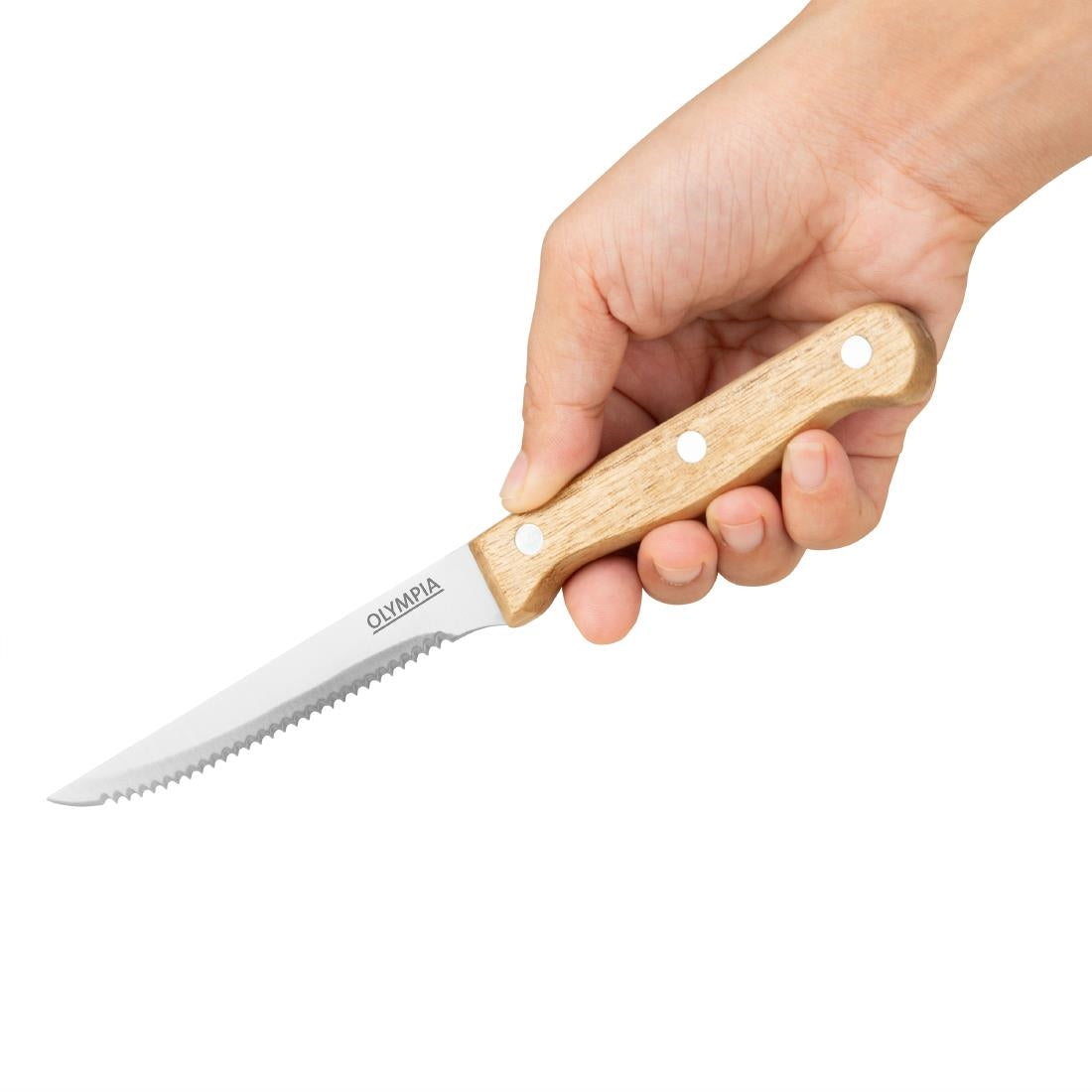Couteaux à steak manche en bois d'acacia 100% FSC Olympia 113mm (lot de 12) — C136