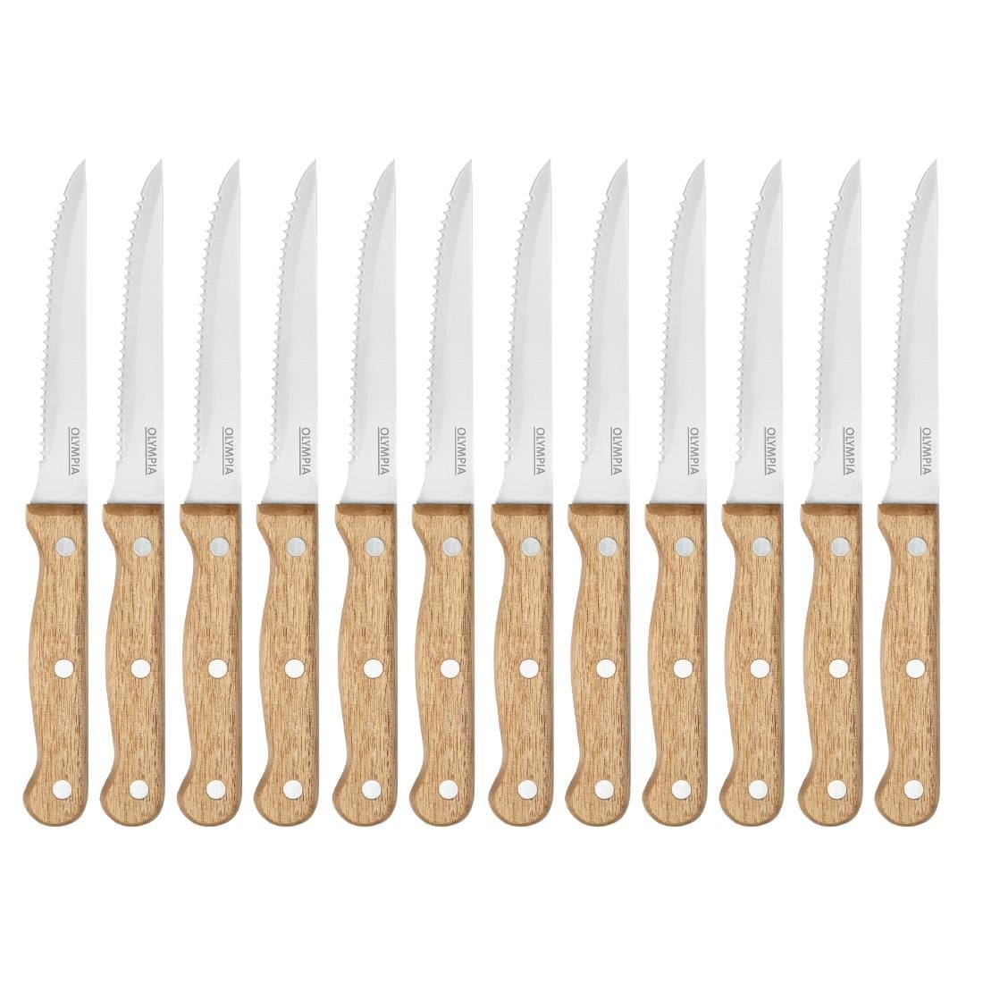 Couteaux à steak manche en bois d'acacia 100% FSC Olympia 113mm (lot de 12) — C136