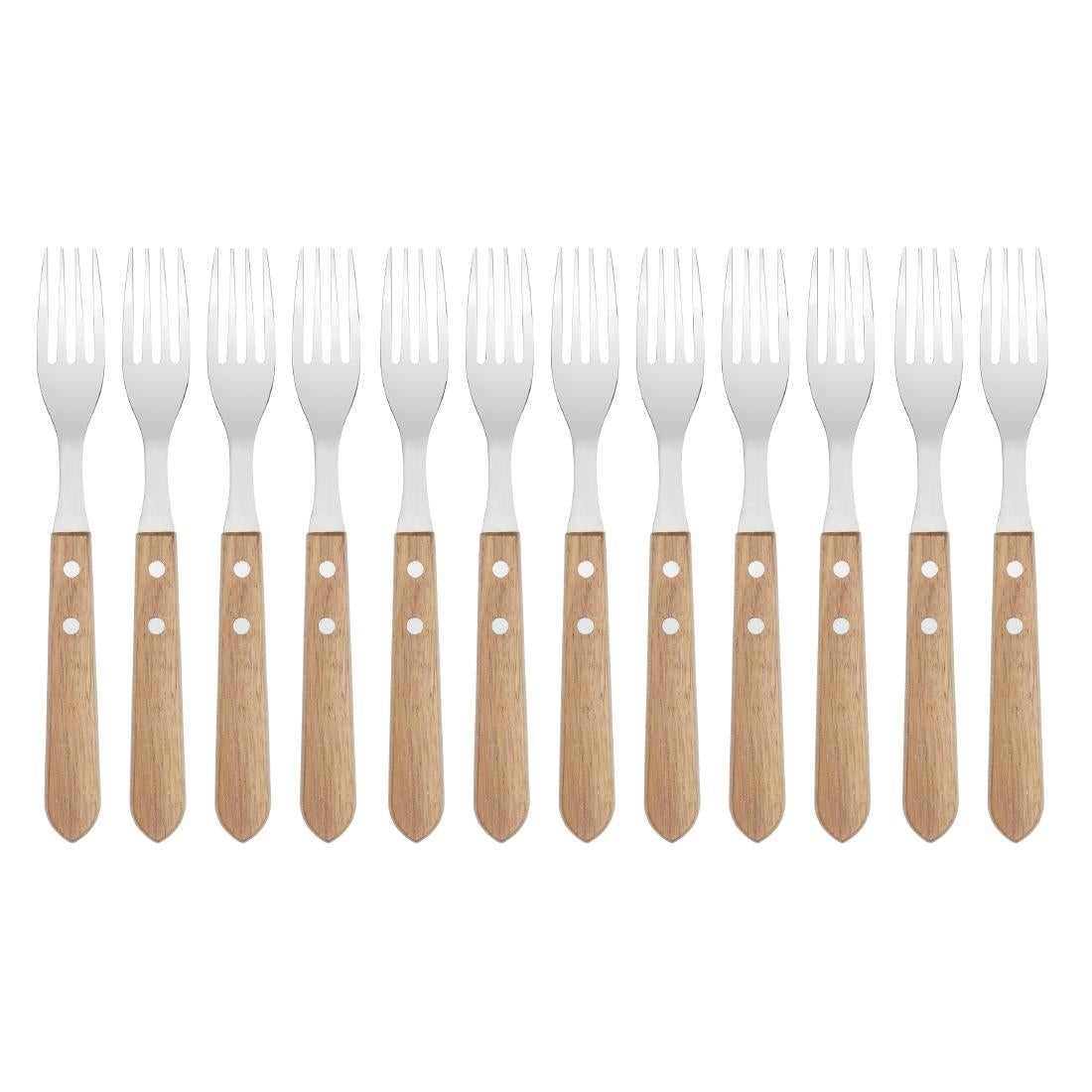 Fourchettes à steak manche en bois d'acacia 100% FSC Olympia 101mm (lot de 12) — C137