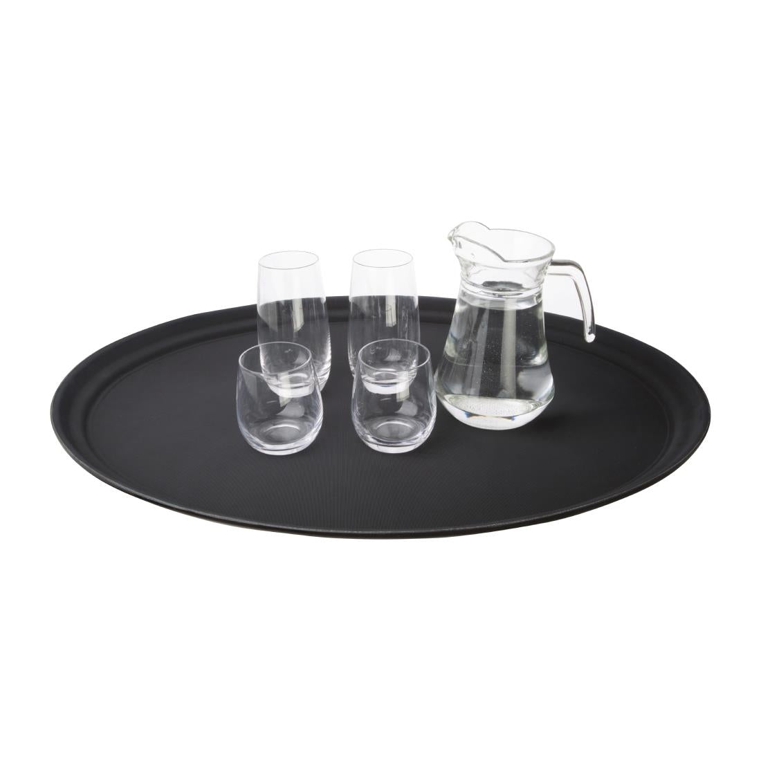 Plateau ovale antidérapant en polypropylène noir Olympia Kristallon 685mm — C162