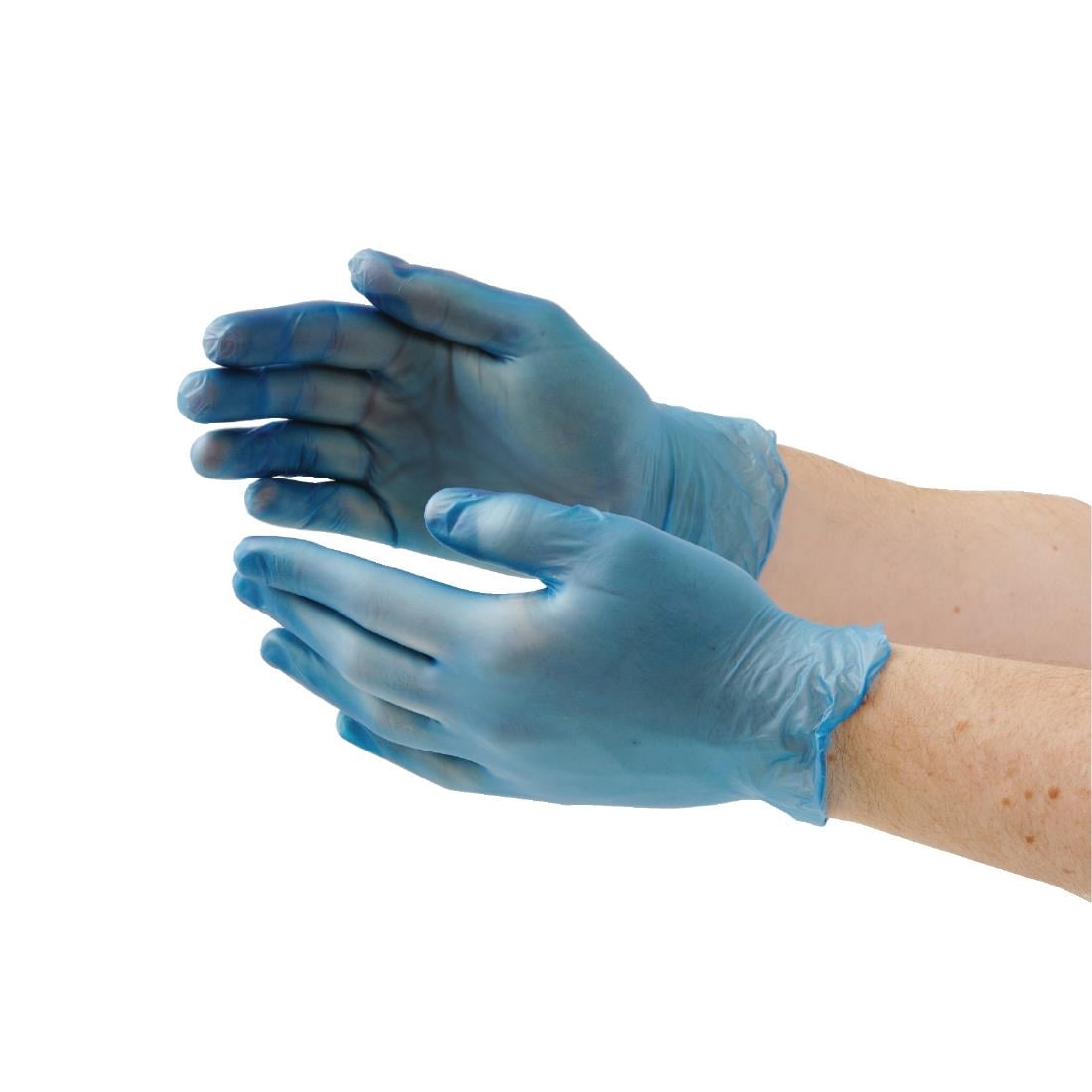 Gants alimentaires en vinyle non poudrés Hygiplas bleus S (lot de 100) — CF403-S