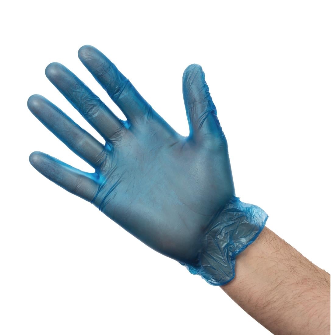 Gants alimentaires en vinyle poudré Hygiplas bleus XL — CB254-XL