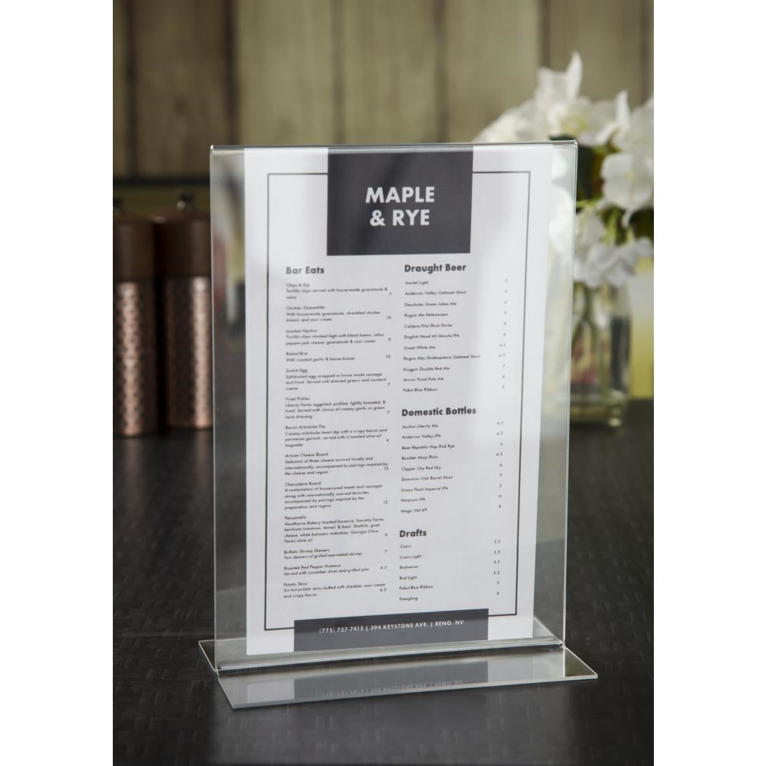 Porte-menu vertical en acrylique Olympia A5 — CC446