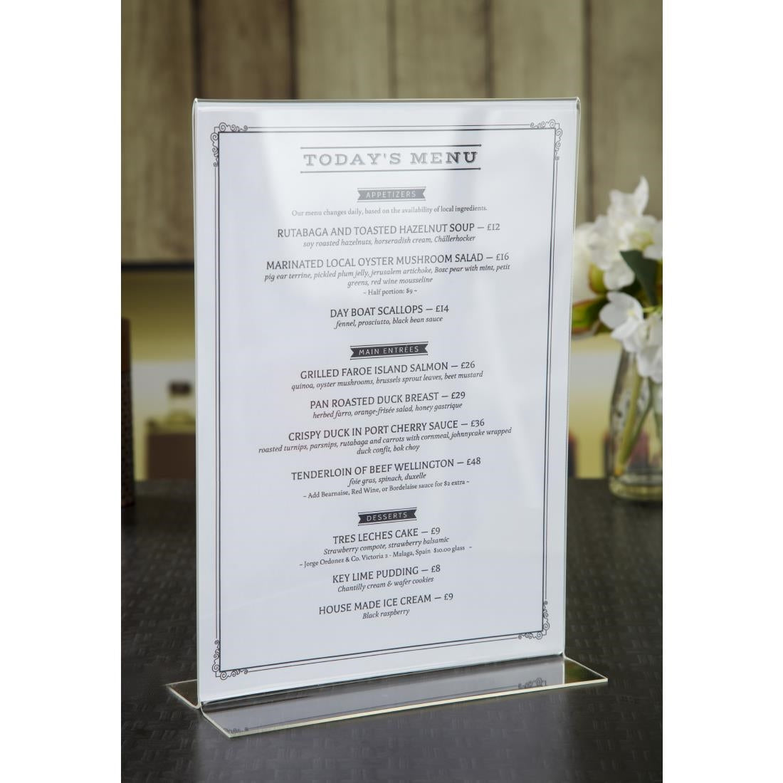 Porte-menu vertical en acrylique Olympia A4 — CC447