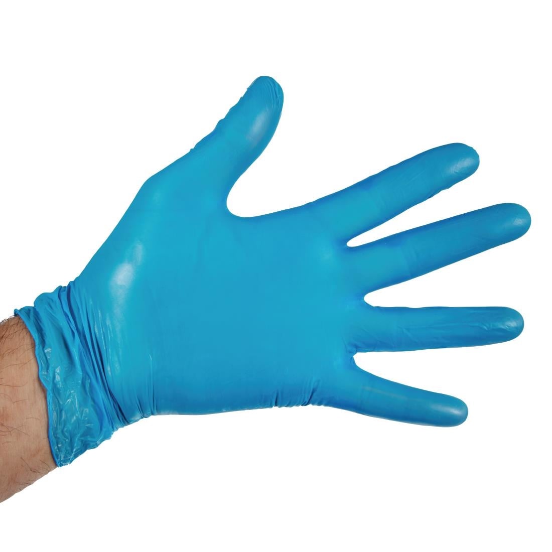 Gants alimentaires en vinyle non poudrés Hygiplas bleus XL (lot de 100) — CF403-XL