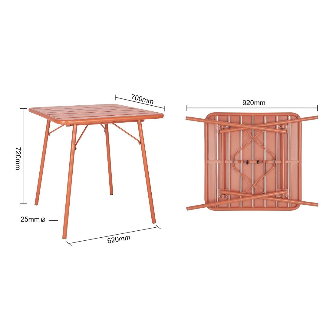 Table carrée à lattes en acier Bolero terracotta — CK064