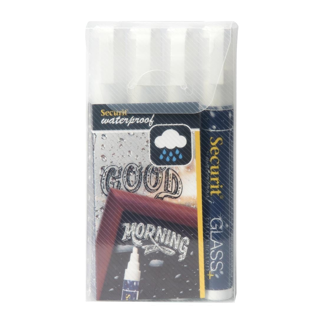 Marqueurs craie waterproof Securit (verre+ ardoise) pointe 2-6mm blancs (lot de 4) — CK295