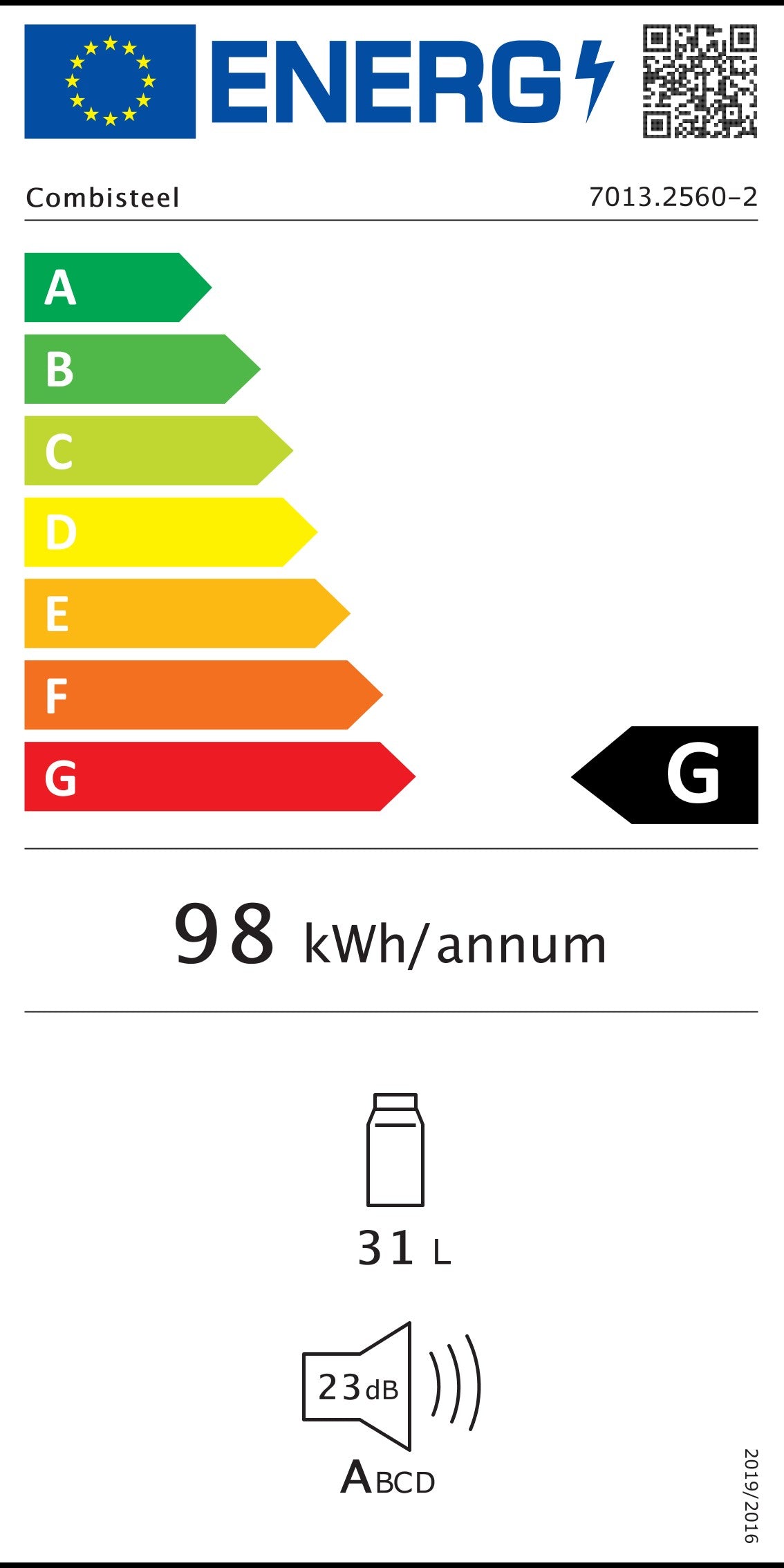 Étiquette énergétique officielle — Combisteel 7013.2560 — classe G