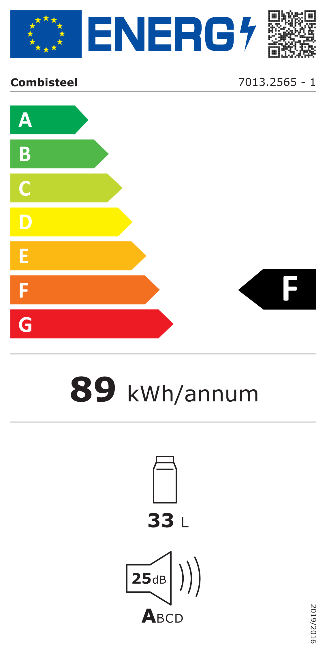 Étiquette énergétique officielle — Combisteel 7013.2565 — classe G