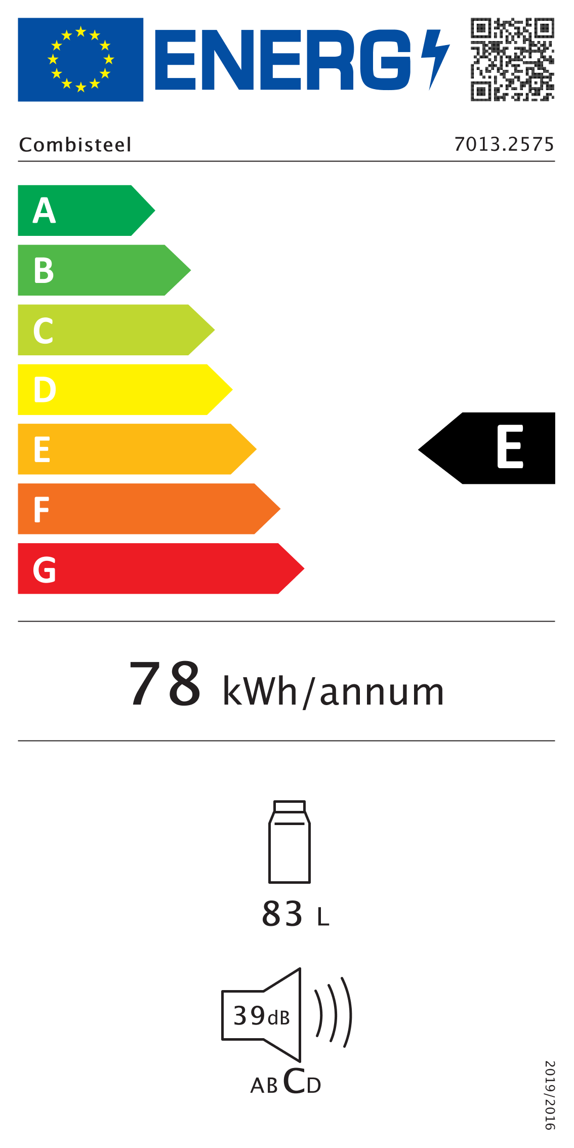 Étiquette énergétique officielle — Combisteel 7013.2575 — classe E
