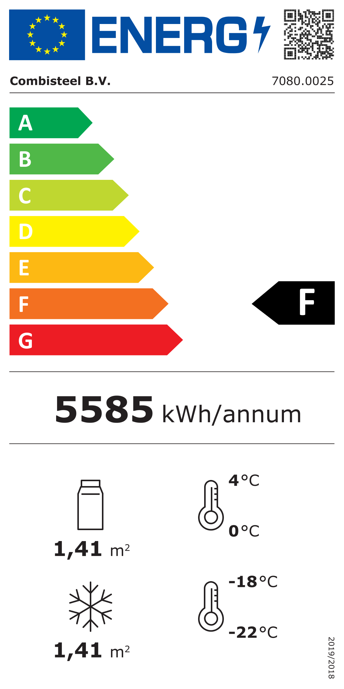 Étiquette énergétique officielle — Combisteel 7080.0025 — classe F