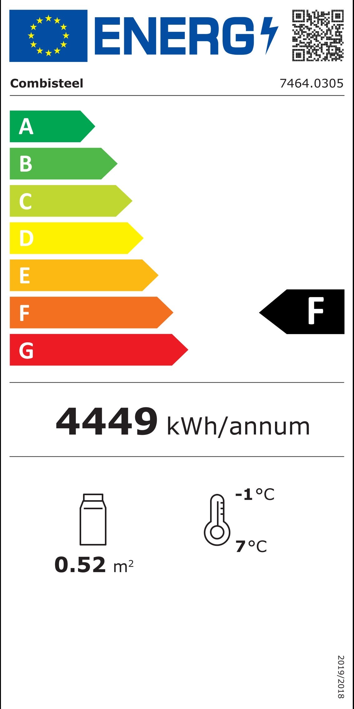 Étiquette énergétique officielle — Combisteel 7464.0305 — classe F