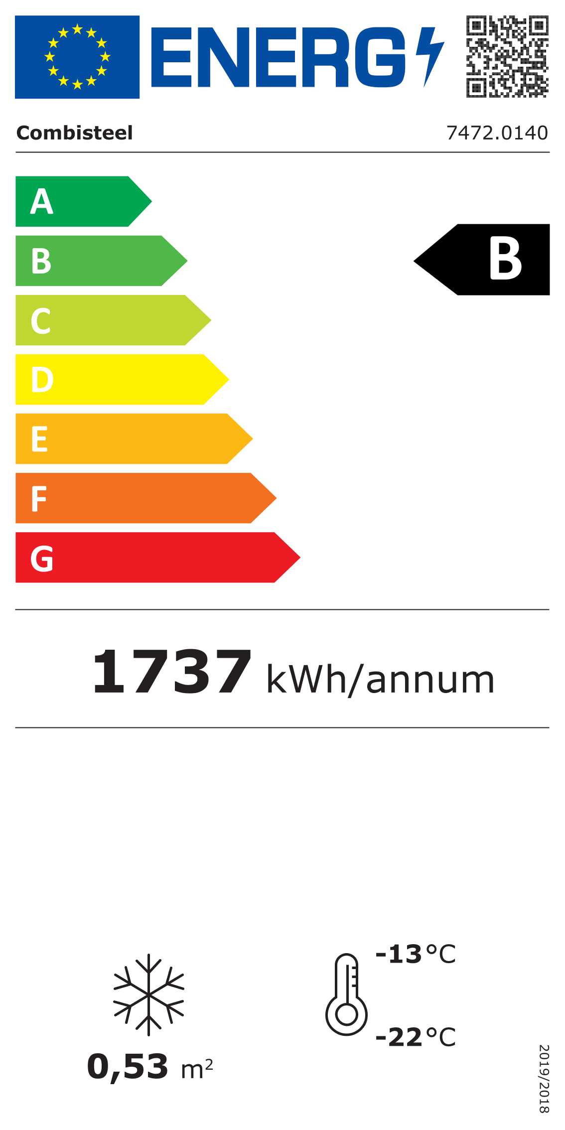Étiquette énergétique officielle — Combisteel 7472.0140 — classe B