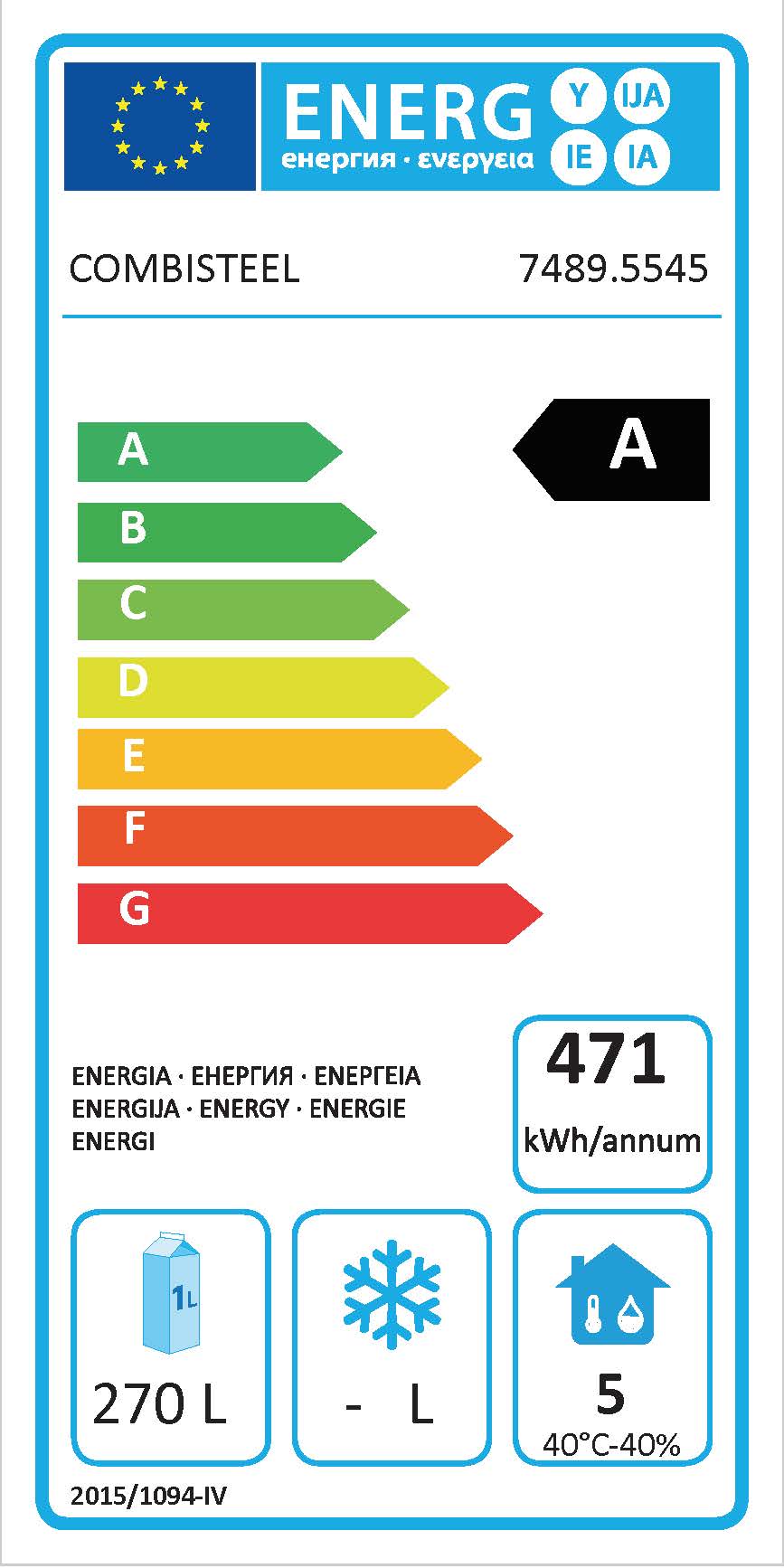 Étiquette énergétique officielle — Combisteel 7489.5545 — classe A