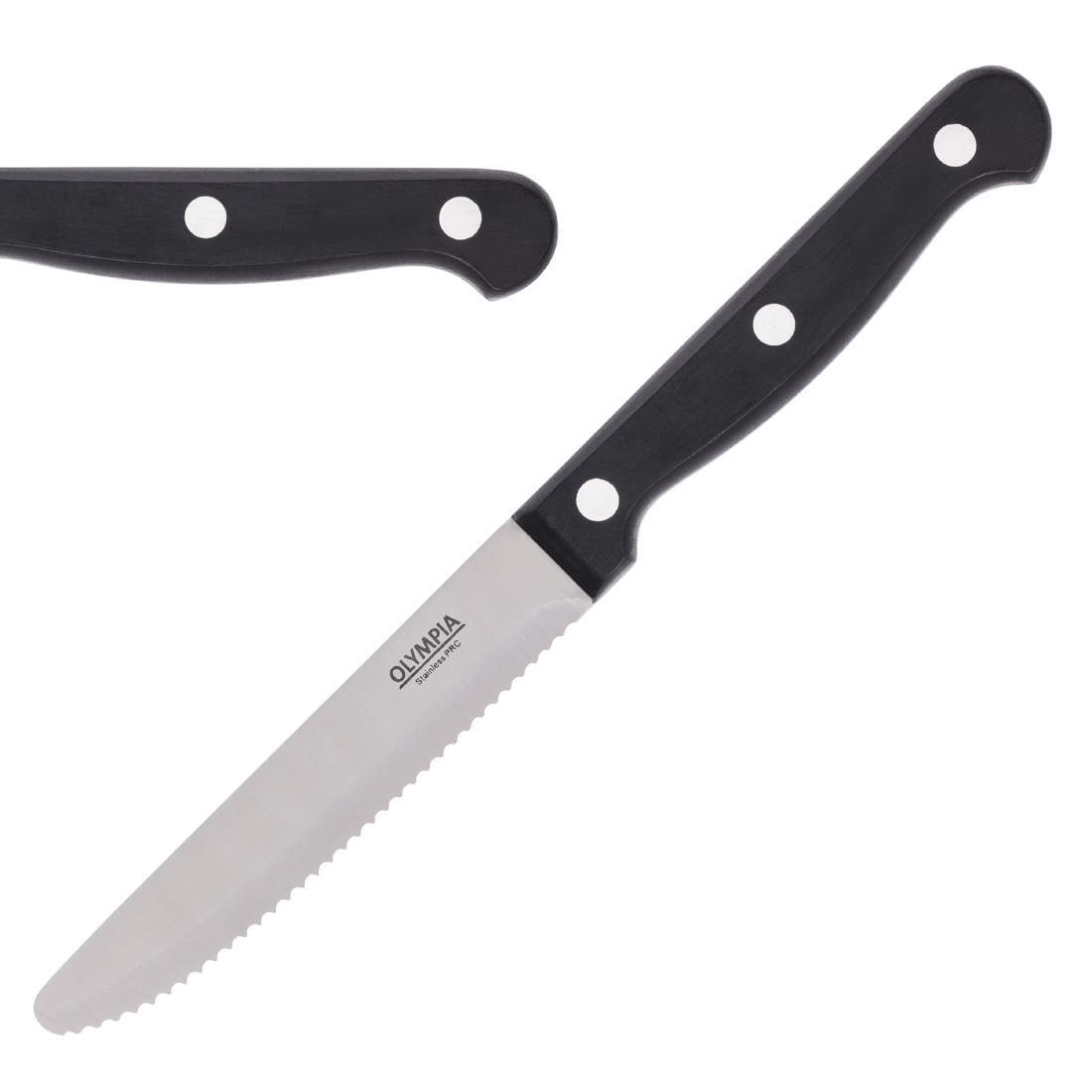 Couteau à steak arrondi Olympia Taverna manche noir (lot de 12) — CS716