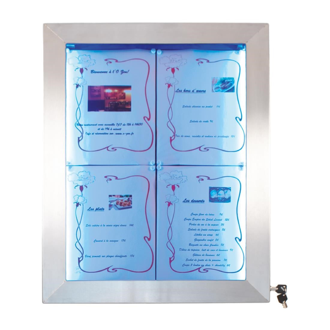 Porte-menu mural à LED couleurs en inox Securit 4xA4 — CU937