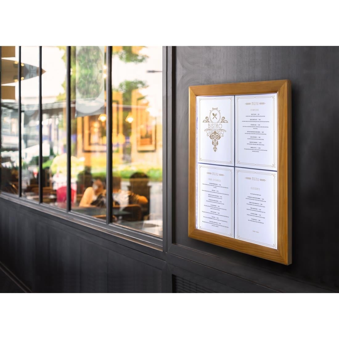 Porte-menu mural à LED blanches en teck Securit 4xA4 (sans poteau ni socle) — CU938