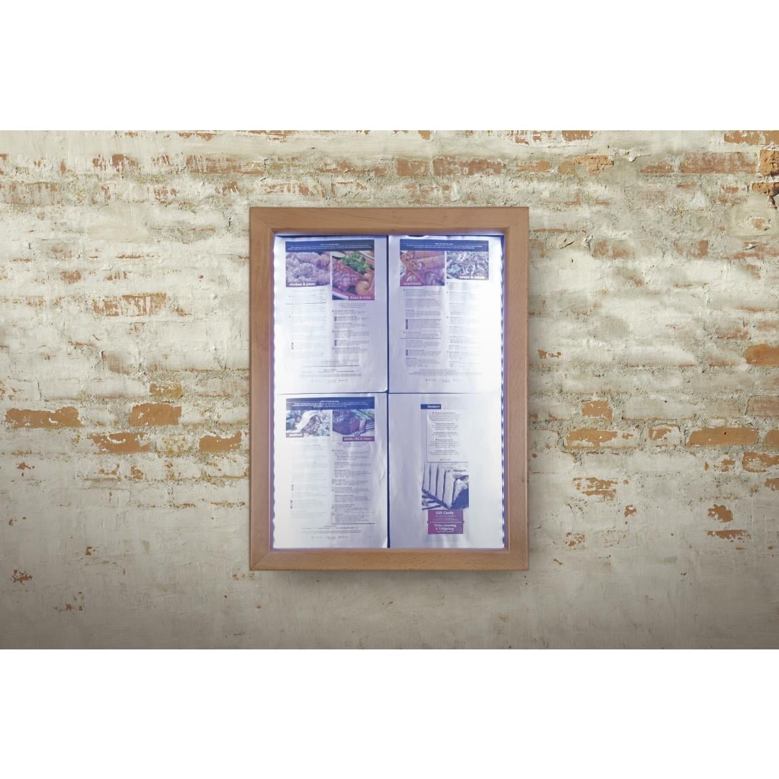 Porte-menu mural à LED blanches en teck Securit 4xA4 (sans poteau ni socle) — CU938