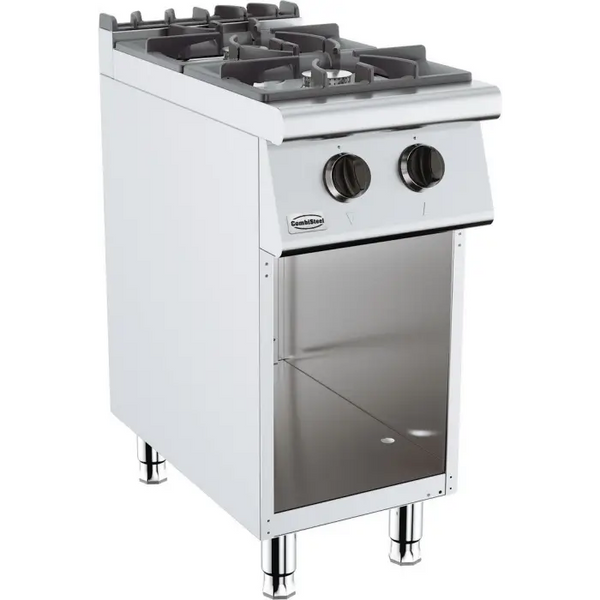 Cuisiniere a gaz professionnelle 2 bruleurs sur coffre 400x700
