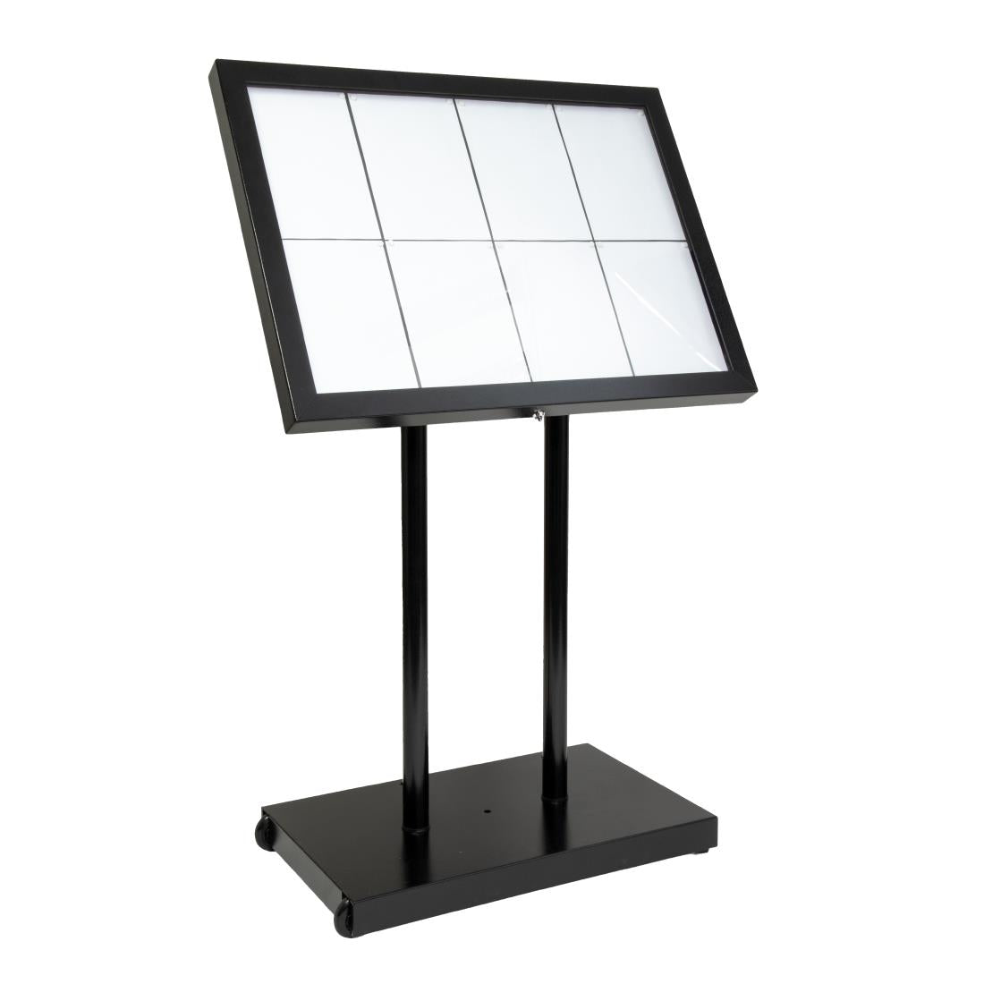 Porte-menu à LED blanches en acier noir Securit 8xA4 avec poteau et socle — CX074