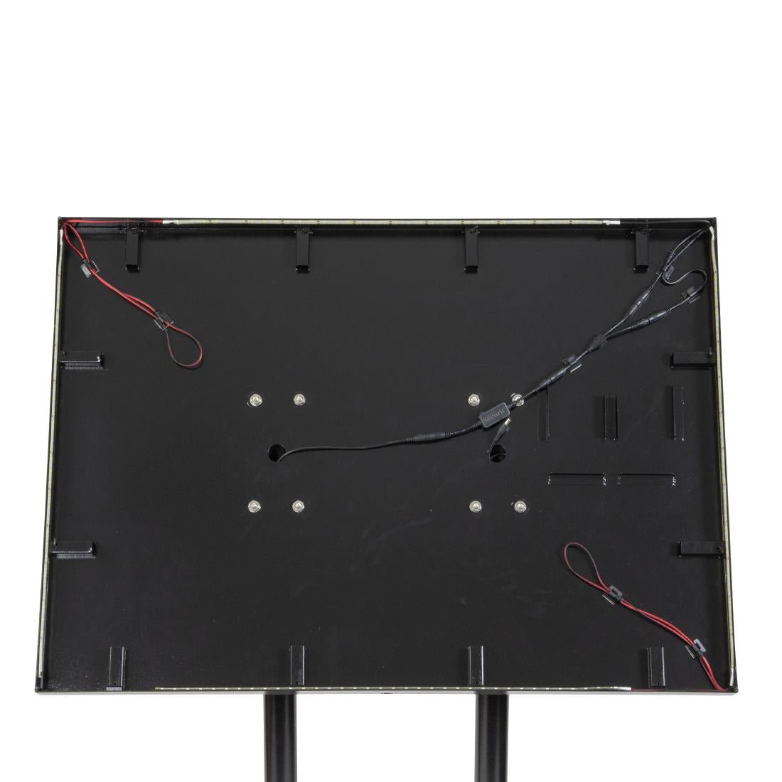 Porte-menu à LED blanches en acier noir Securit 8xA4 avec poteau et socle — CX074