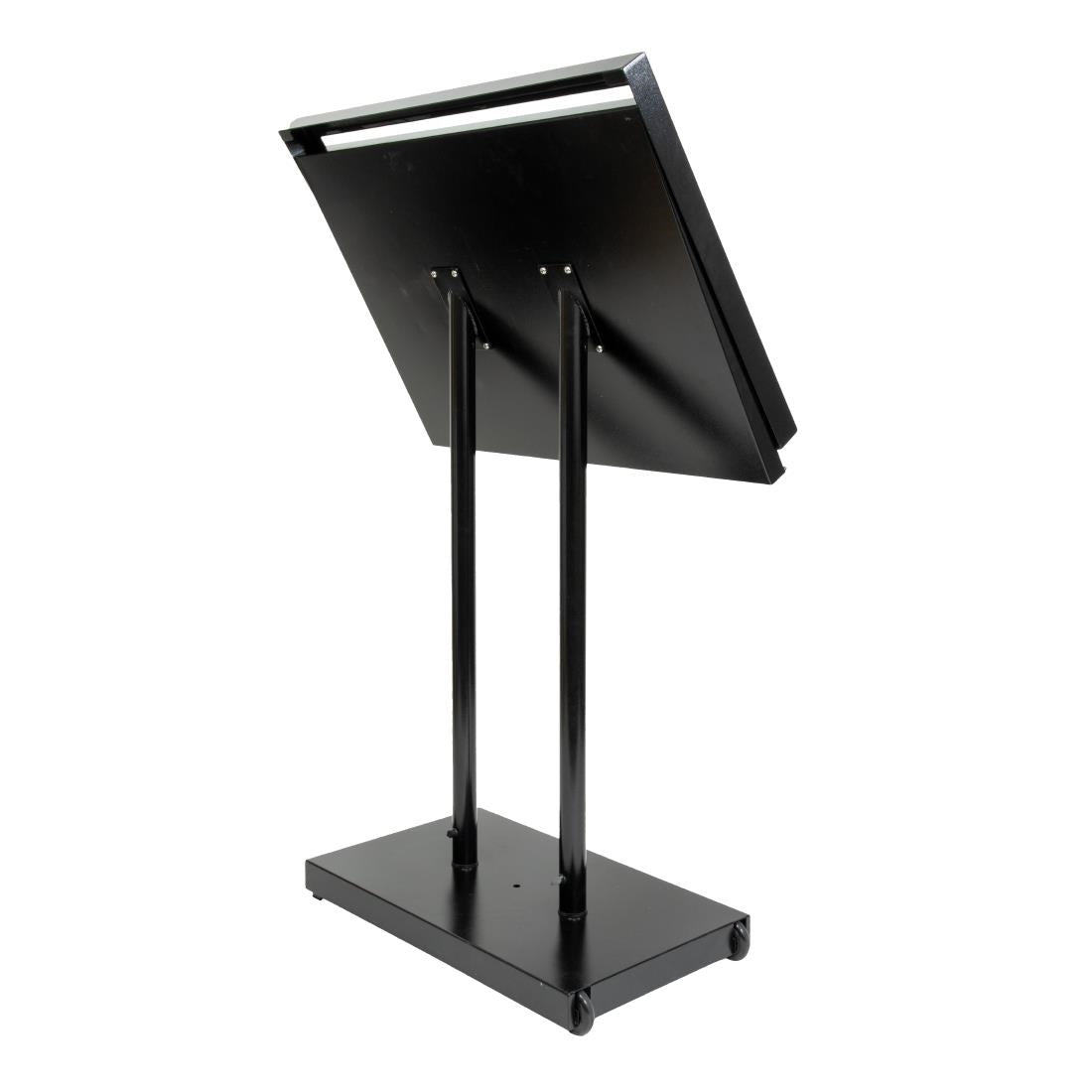 Porte-menu à LED blanches en acier noir Securit 8xA4 avec poteau et socle — CX074
