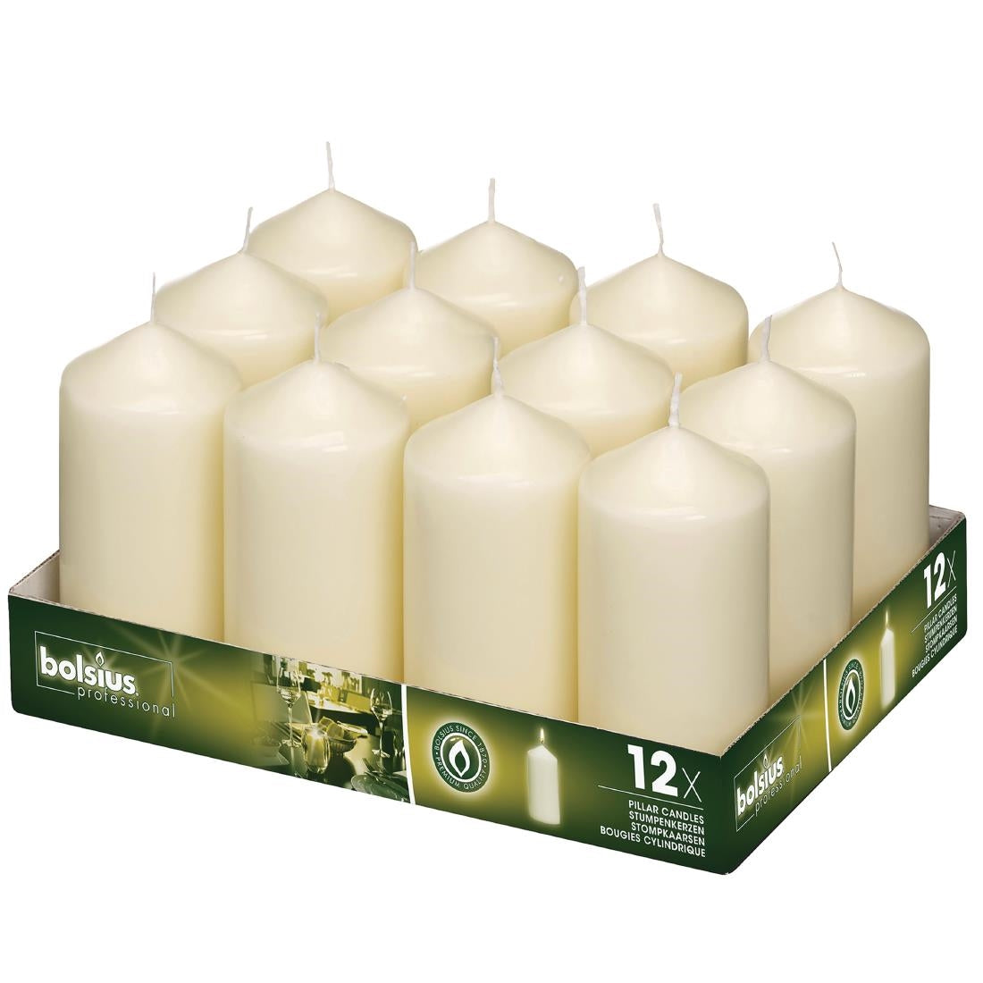 Bougies hautes cylindriques ivoire Bolsius 120mm (lot de 12) — DB087