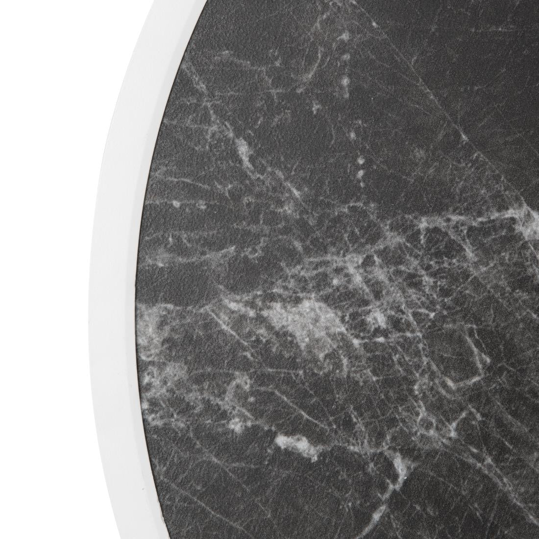 Plateau de table extérieur rond en verre trempé Bolero effet granit foncé bord blanc 580mm — DL487