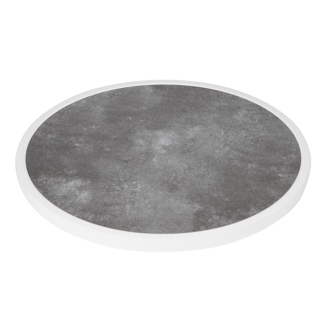 Plateau de table extérieur rond en verre trempé Bolero effet pierre foncée bord blanc 580mm — DL488