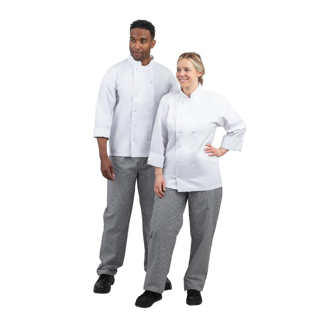 Pantalon de cuisinier mixte Whites Vegas petits carreaux noir et blanc L — DL712-L