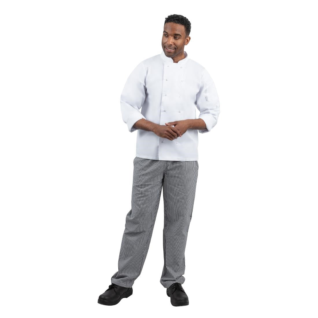 Pantalon de cuisinier mixte Whites Vegas petits carreaux noir et blanc L — DL712-L