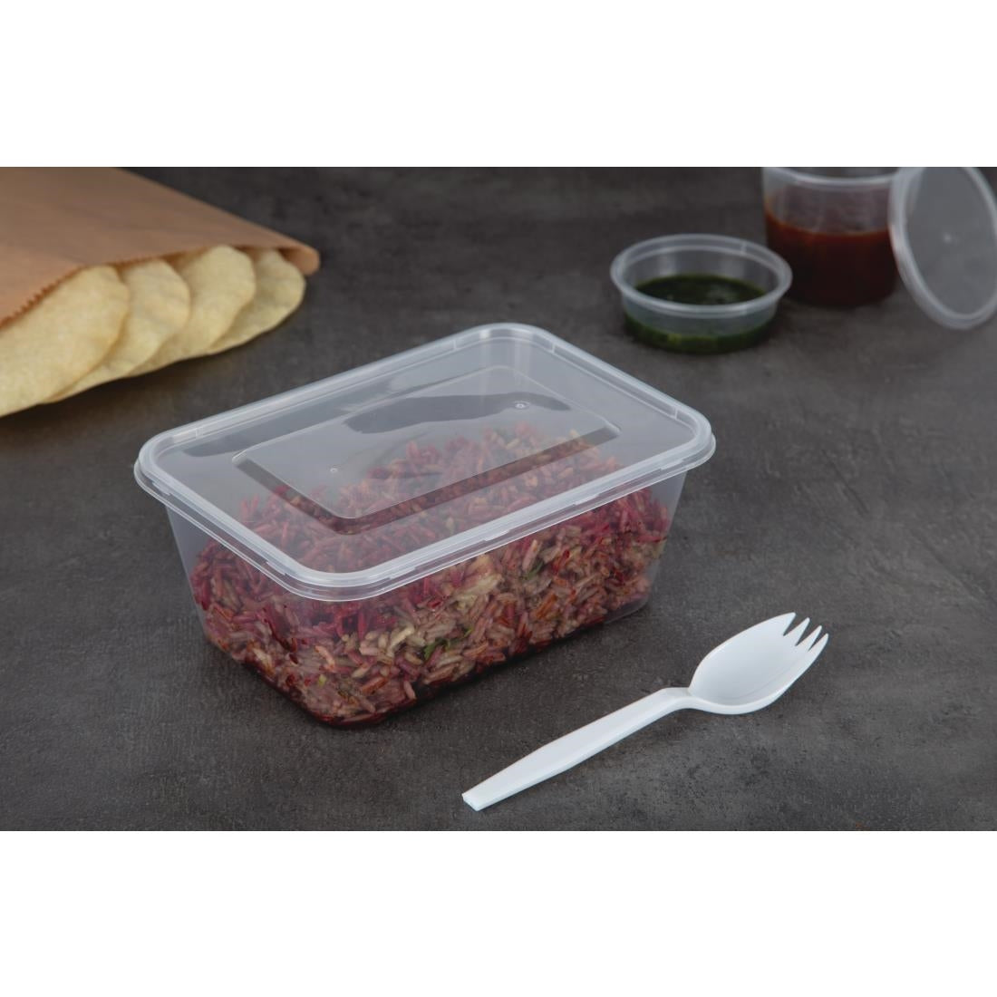 Grandes boîtes en plastique micro-ondables avec couvercles Fiesta 1 L (lot de 250) — DM183