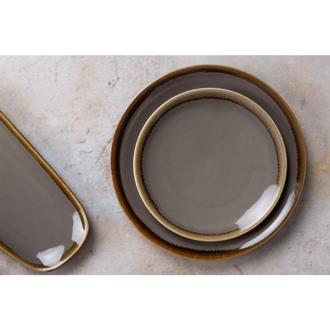 Assiettes plates rondes Olympia Kiln grises 230mm (lot de 6) — HC387