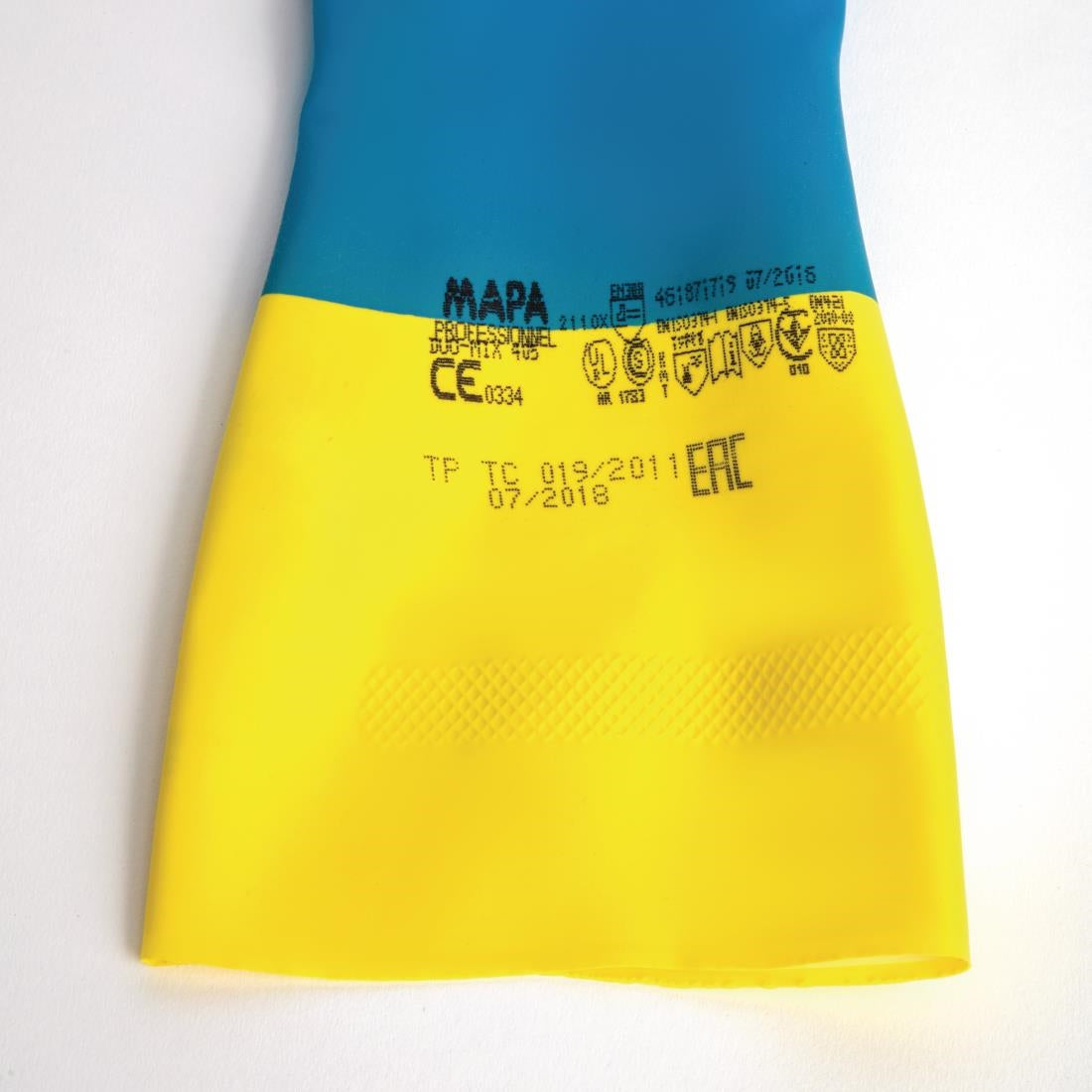 Gants étanches protection chimique légère bleus et jaunes Mapa Alto 405 L — FA296-L